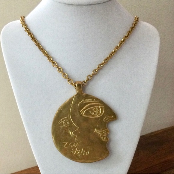 Daniel Harris aka ZEV Double Sided Crescent Moon Face Necklace - Pendant w Chain - Picture 2 of 7